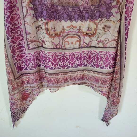 One World Boho Top Womens Sz M Asymmetric Hem Crochet Lace Flowy Fairy Festival - Picture 6 of 13